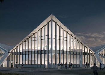 Einblick in die neue Stadthalle und Hyparschale